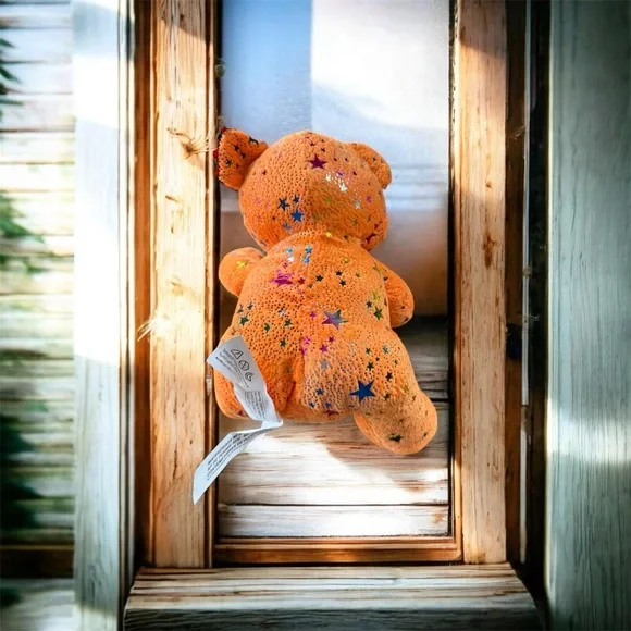 Redemption Plus 8” Sparkly Orange With Stars Teddy Bear Toy - Picture 2 of 3